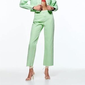 Zara Mint Green High Rise Straight Leg Denim Pants, 100% Cotton, Women’s 42 NWT